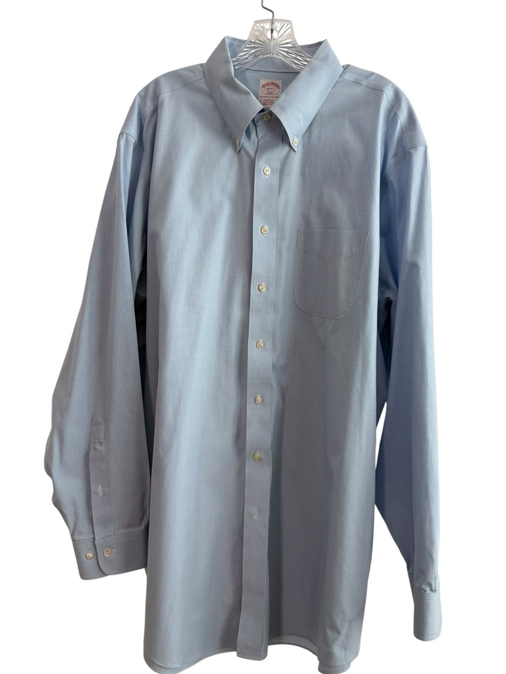 Brooks Brothers Men’s Classic Light Blue check Button-Down Dress Shirt 18